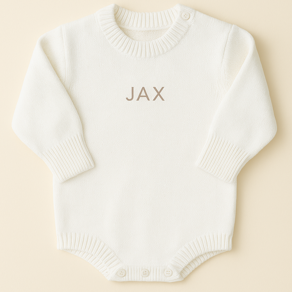 Personalized Organic Knit Baby Romper β With Custom Name Embroidery