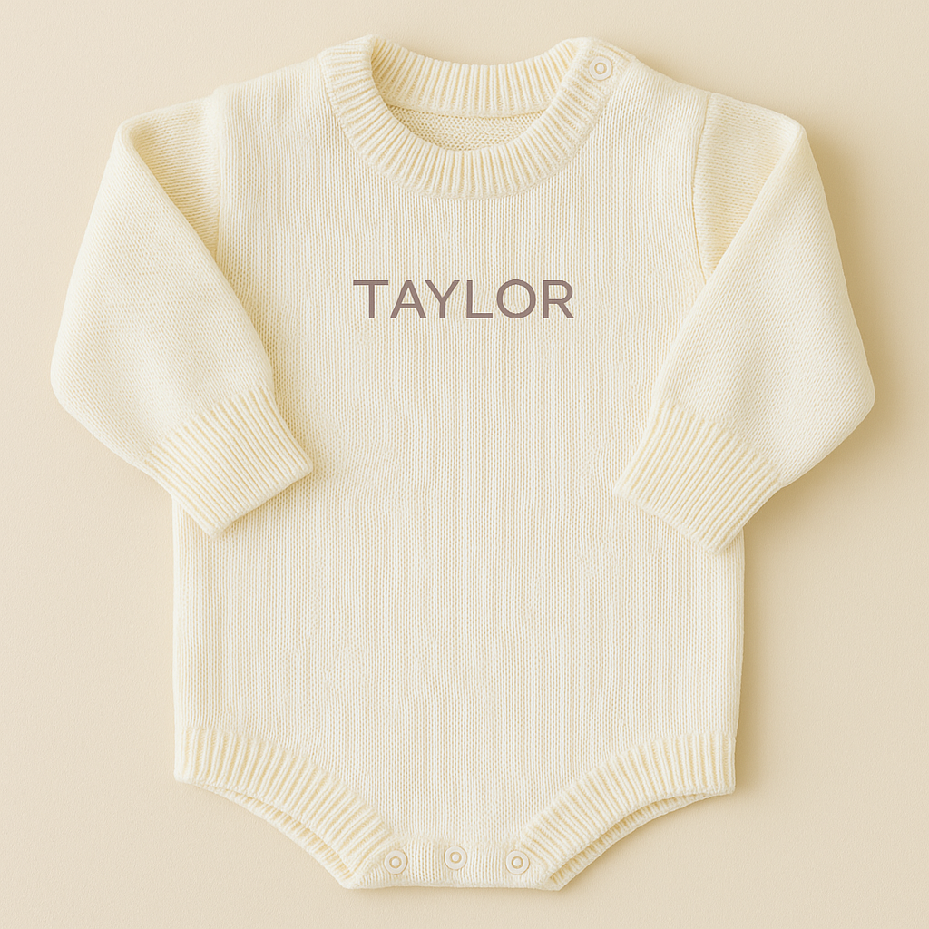 Personalized Organic Knit Baby Romper β With Custom Name Embroidery